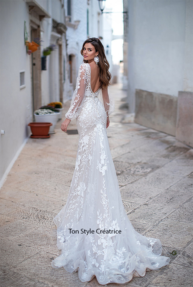 Robe de mariée foureau avec manches Gard